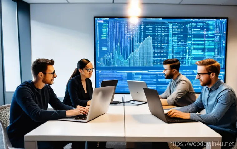 웹개발자 스크럼 방법론 - **Prompt:** A diverse group of 6-7 web developers (men and women of various ethnicities) in a bright... 웹개발자 스크럼 방법론 - **Prompt:** A diverse group of 6-7 web developers (men and women of various ethnicities) in a bright...