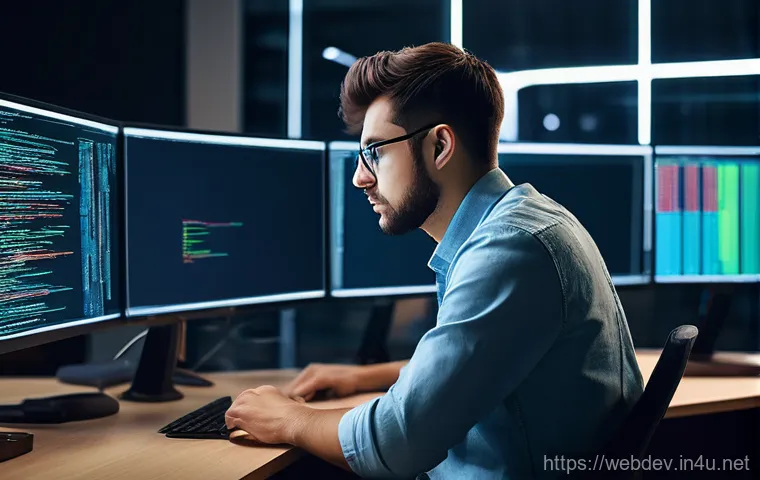 웹개발자 취업 후 첫 직무 - **Prompt 1: First Day Overwhelm with Legacy Codebase**
A young, diverse male web developer, in h...