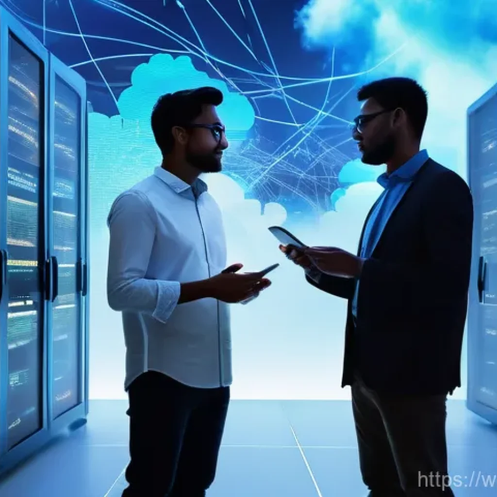 웹개발자 서버 인프라 관리 - **Prompt:** A diverse group of developers, wearing smart casual attire, confidently navigating a mod...