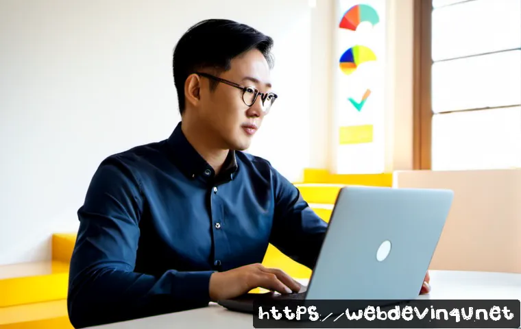 Home 17 웹개발자 연봉 상승 전략 - Photorealistic career growth scene for a web developer: confident professional in smart casual attir...